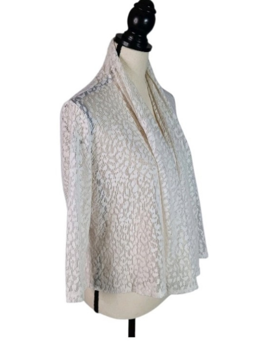 Ruby Rd. Cream Lace Lightweight Waterfall Open Cardigan - Picture 3 of 8